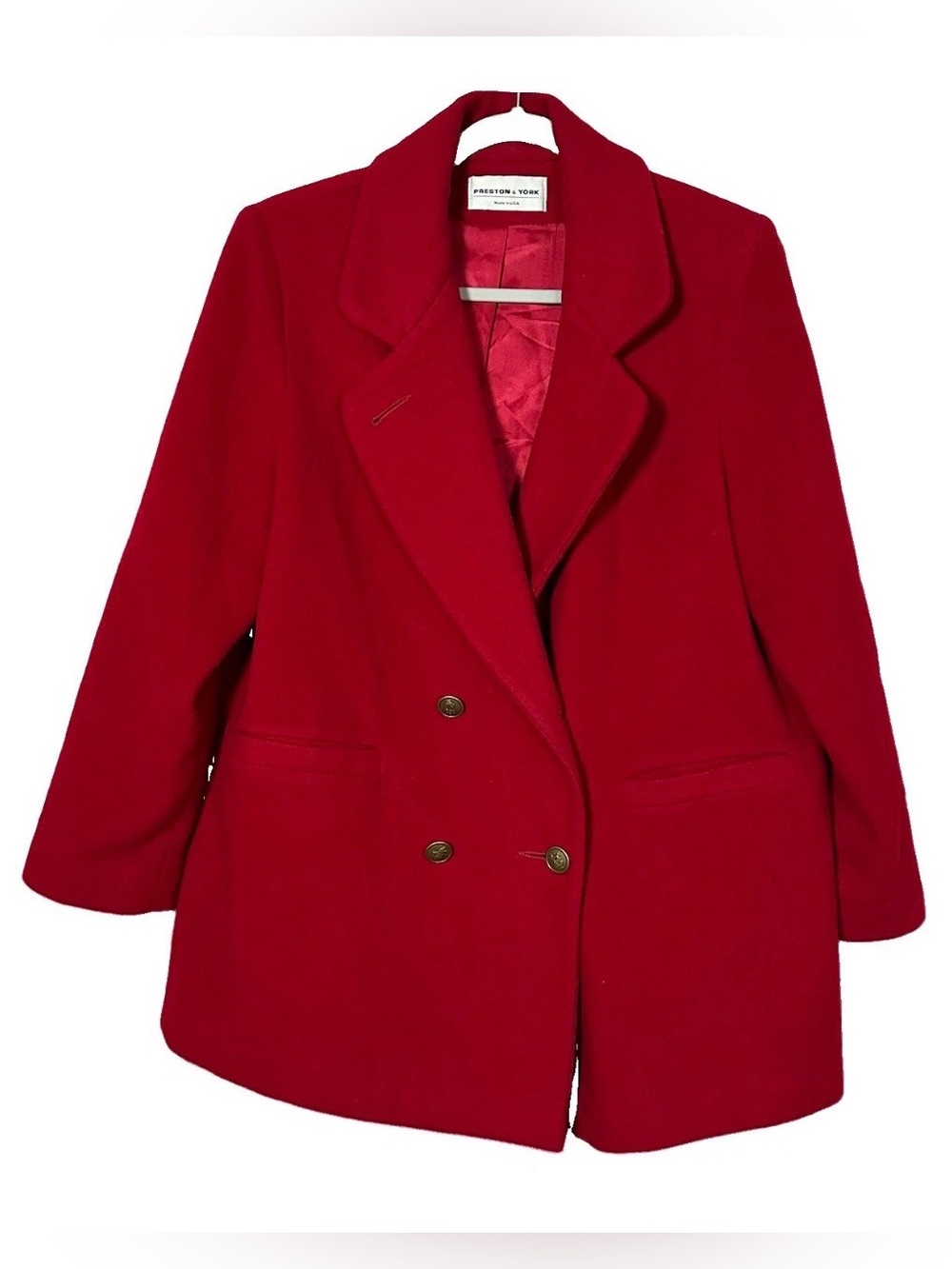 Preston & York Red Wool Peacoat Double Breast Vintage 90s Y2K Size 8 Classy Chic